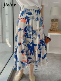 Skirts Oil Painting Printed Tulle Mi-long Women Spring Summer High Waist Loose Female Umbrella Ladies