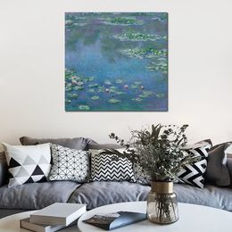Canvas Art Hand Painted Oil Paintings of Claude Monet Water Lilies Morning Garden Landscape Artwork for Restaurant Decor