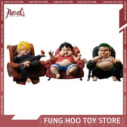 Anime Manga 15cm One Piece Figure Luffy Sanji Roronoa Zoro Anime Figures Sitting Fat House Serie Figurine Pvc Model Doll Collectible Gifts L230717