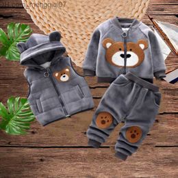 Clothing Sets Baby boy and girl clothing set wool children's hooded jacket top and pants 3-piece set children's and children's warm clothing set Z230717