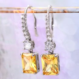 Dangle Earrings Huitan Aesthetic Hanging For Women With Sparkling Yellow/White Cubic Zirconia Wedding Party Temperament Lady Jewellery
