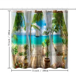 Shower Curtains Beach Scenery Shower Curtain Waterproof Printed Bathroom Partition Decorative Curtain With Plastic Hook
