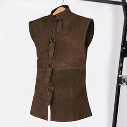 Vintage Medieval Renaissance Gentleman Vest for Stage Performance and Cosplay - Men's Sleeveless black suede waistcoat Costume
