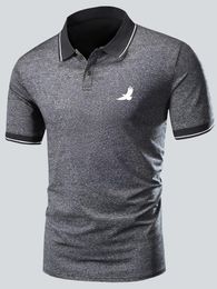 Men's Polos Bird Graphic Print Creative Top Casual Slightly Stretch Short Sleeve Button Down Lapel Polo Shirt Clothes For Summ