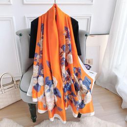 Scarves 2023 Women Summer Silk Shawls Lady Wraps Soft Female Flower Print Beach Stole Bandanna Foulard Muffler