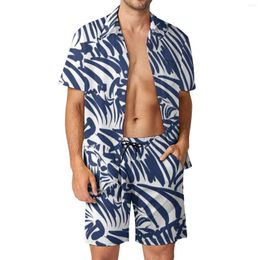 Men's Tracksuits Zebra Stripe Navy Men Sets Abstract Fun Animal Casual Shirt Set Hawaii Fitness Outdoor Shorts Summer Print Suit 2 Piece