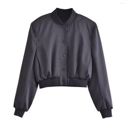 Women's Jackets Satin Black Jacket Women Chic Lady Elegant Cropped Bomber High Street Coat Top Female 2023