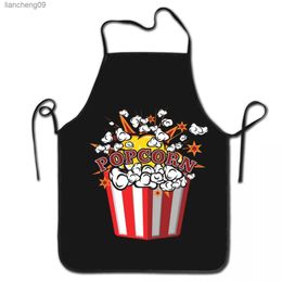 Funny Cartoon Popcorn Bib Apron Men Women Unisex Kitchen Chef Movie Day Snacks Tablier Cuisine for Cooking Baking Painting L230620