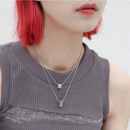 Pendant Necklaces Geometric Square Round Colourful Diamond Necklace For Women Men Punk Stainless Steel Neck Chain 2023 Y2K Fashion Jewellery