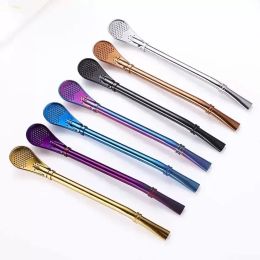 Drinking Straw Stainless Steel Yerba Mate Straw Gourd Bombilla Philtre Spoons Reusable Metal Pro Tea Tools Bar Accessories FY5407 0717