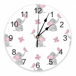 Wall Clocks Butterfly Cartoon Africa Elephant White Decorative Round Clock Custom Design Non Ticking Silent Bedrooms Large