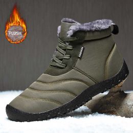 Dress Shoes Winter Men Snow Casual Shoes Long Plush Outdoor Men's Sneakers Warm Fur Men Ankle Shoes Waterproof Army Green Male Snow Boots L230717