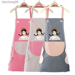 Enlarged Pocket Cartoon Pattern Waterproof Oil-Proof Pinafore Home Baking Cooking Cleaning Bib PVC Women Coffee Kitchen Apron L230620