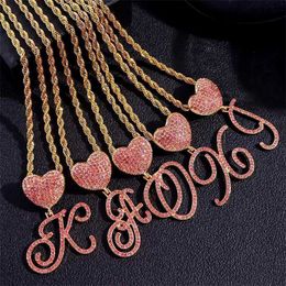 Pendant Necklaces Stainless Steel Rope Chain Cursive Letter Crystal Charm Necklace for Women Bling Pink Rhinestone Initial Choker Jewelry 230613