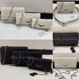 Zadig Voltaire Bag ZV Chains Rivet Bags Crocodile Leather Designer Wings Diamond-ironing Woman Women Shoulder Bag Rivet Handbag Crossbody Purse