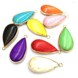 Pendant Necklaces Natural Stone Gemstone Drop-shaped Turquoise Edging Handcraft DIY Necklace Earrings Bracelet Accessories 16x34mm