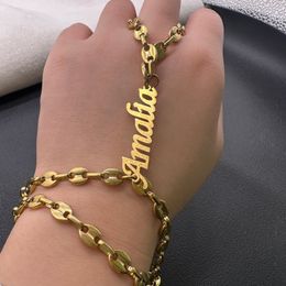 Cuff Custom Name Bracelets Coffee Beans Link Chains Bracelet Personalised Bracelet For Women Customise Stainless Steel Jewellery Gifts 230716