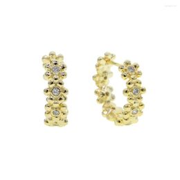 Hoop Earrings Bling Cubic Zirconia Fashion Jewelry Bezel Set Clear Cz Tiny Flower Band Huggie Earring For Women