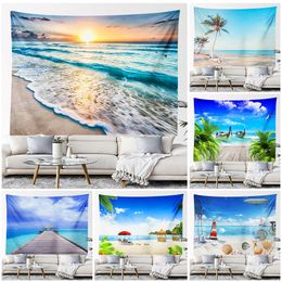 Dried Flowers Sandy Beach Tapestry Wall Hanging Aesthetic Room Decor Besch Ocean Landscape Bedroom Background Large Fabric 230717