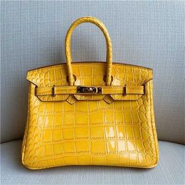 Handmade Handbag Classic Handbag Fashion Luxurys Leather Pure Bag Yellow Crocodile Cowhide Crossbody Women's Cy