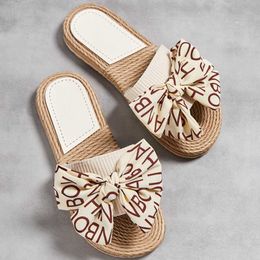 Slippers Womens Slippers Summer Shoes Casual Indoor Outdoor Flip Flops Women Slip On Fashion Letters Butterfly Hemp Rope Slippers a242 L230717
