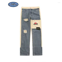 Men's Jeans BLACKAIR Patchwork Baggy Vintage High Street Denim Trousers Distressed Straight Men Pants Motorcycle Cargo Y2k