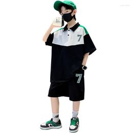 Clothing Sets Fashion Boys Summer Set 2pcs Patchwork T-Shirt Shorts Kids Clothes For 5 To 14 Years Old Korean Children