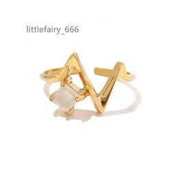 Heart Beat Design White Natural Stone 18K Gold Plated Stainless Steel Adjustable Rings Fashion Jewelry