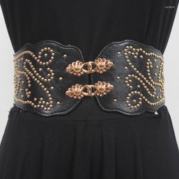 Belts Women Rivet Corsets Wide PU Leather Stylish Slimming Belt Bustiers Elastic High Waist Feminin Ceinture Waistband