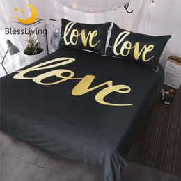 Bedding Sets BlessLiving Black And Gold Love Set 3 Piece Home Modern Chic Duvet Cover Luxury Romantic Couples Bedclothes King