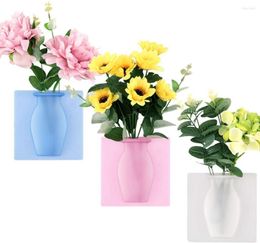 Vases Silicone Flower Vase Sticky Adhesive Wall Hanging Removable Pot Decoration