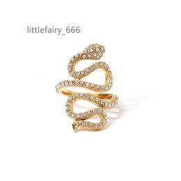 Chunky Snake Shape Curve Stylish White Diamond 18K Gold Plated Stainless Steel Opening Rings