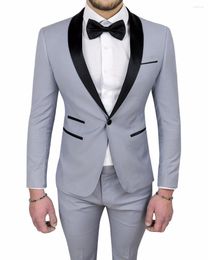 Men's Suits 2 Pieces Terno Masculino Tailor Made Wedding For Men Light Gray Groomsman Groom Tuxedos Prom Jacket Pants Tie