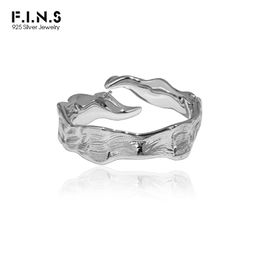 F.I.N.S Original Irregular Texture S925 Sterling Silver Open Adjustable Rings Uneven Overlap Finger Fine Jewelry Punk Rock Gift