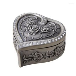 Gift Wrap 1 Pcs Vintage Flower Carved Heart-Shaped Zinc Alloy Jewelry Box Organizer Classic Ornaments For Necklace Ring Storage