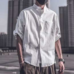 Men's Dress Shirts Summer Standing Neck Seven Sleeve Shirt Fashion Regular-fit Streetwear & Blouses Clothing