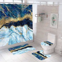 Shower Curtains Geometric Marble Print Shower Curtain Anti-Slip Rug Toilet Lid Cover Bath Mat Set Soft Carpet Bathroom Curtain Modern Design