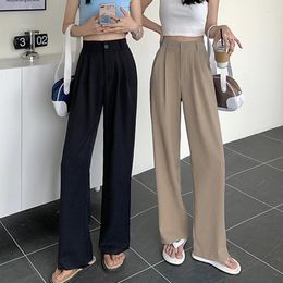 Women's Pants Fashion Wide Leg Korean Style High Waist Casual Straight Female Solid Colour Loose Suit Trousers
