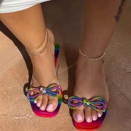 Slippers Summer Slippers Women Shoes Casual Platform Shoes Slip-On Ladies Flats Bowknot Rainbow Colour Sandals Women Chaussure Drop Ship L230717