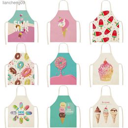 Sweet Donuts Kitchen Aprons for Women Cotton Linen Bibs Household Cleaning Pinafore Home Cooking Apron L230620