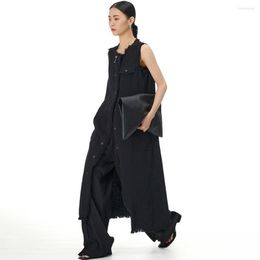 Women's Vests Fashion Lady Long Vest Coat Black/White Summer Loose Cotton Single Breasted Cardigan Sleeveless Dress