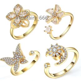 Rotatable Spinner Ring Jewellery Four-leaf Clover Spinner Rings Rotating Adjustable Fidget Rings For Anxiety