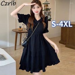 Casual Dresses Black Women Sweet Gothic Puff Sleeve Summer Girlish Age-reducing Graceful Vintage Korean Style Empire Temper