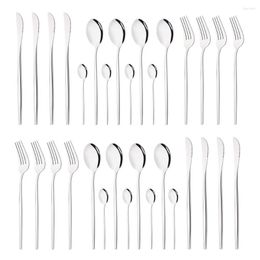 Dinnerware Sets 8People Mirror Silver Set Knives Fork Tea Spoons Cutlery Stainless Steel Tableware Kitchen Flatware Silverware