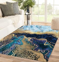 Carpets Marble Area Carpet Soft 3D Grey Dark Blue Marble Floor Mat Modern Printing Design Living Room Bedroom Kitchen Carpet Non-slipMat R230717