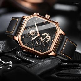 Wristwatches BINBOND B6577 Luxury Men Analog Leather Sports Watches Men's Army Military Watch Male Date Quartz Clock Relogio Masculino