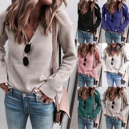 Women's Sweaters Womens Winter Sweater 2023 Solid Colour Knitted Autumn Long-sleeved V-neck Tops Casual Pullover For Women Sweatshirt