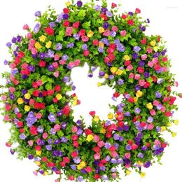 Decorative Flowers Spring Flower Wreath Front Door Ornaments Dry Round Plant Garlands 15in Colourful Decor Home Decoration