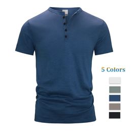 Mens TShirts Shortsleeve Tshirt Henley Collar Summer Casual Solid Color T Shirt for Men Polo High Quality Tshirts 230717