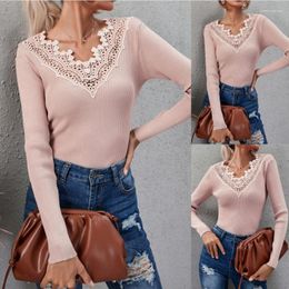 Women's Sweaters 2023 Autumn And Winter Women Double V Lace V-neck Pullover